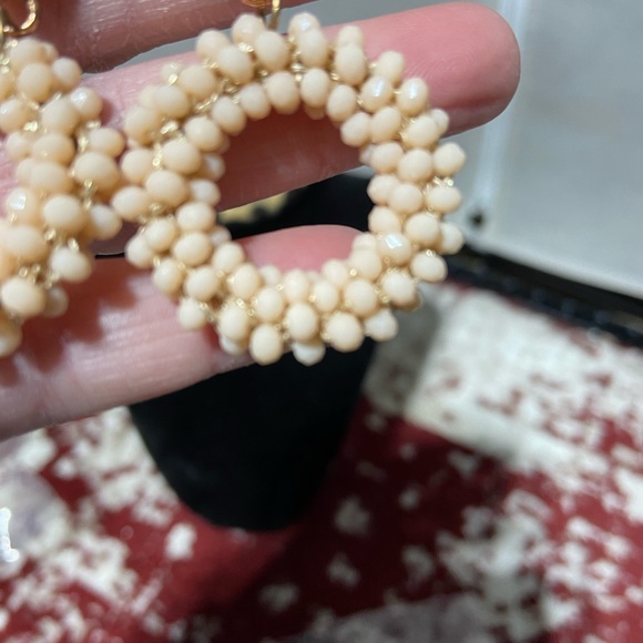 Black Faux Crystal and Pink Iridescent Bead Pierced Earrings. Gold tone - Picture 3 of 4